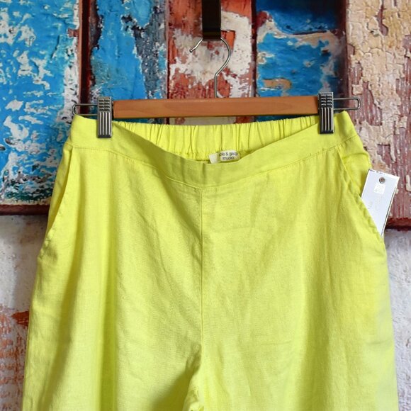 Women's Cable & Gauge Studio Wide Leg Linen Pants Side Slits SMALL Charlock - Picture 2 of 9